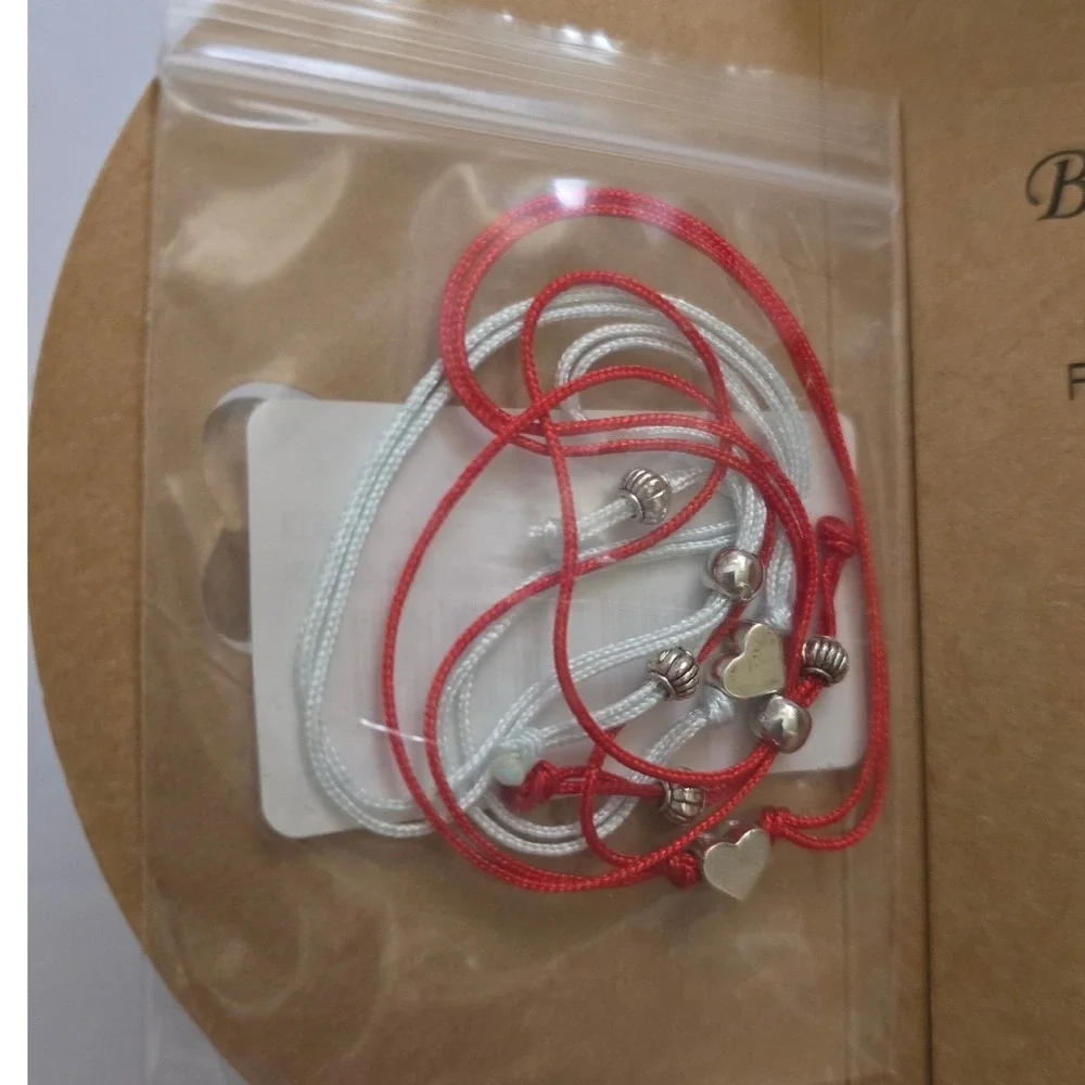 Back to School Heart Charm Cord Bracelet Set Red White Adjustable Parent Child